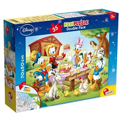 Imagen de Liscianigiochi Puzzle Maxi Floor para niños de 35 piezas 2 en 1, Doble Cara con reverso colorear Disney Mickey Mouse 48199