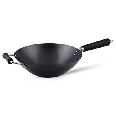 Imagen de Ken Hom KH432022 Juego de Wok Profesional Acero Inoxidable Antiadherente, 32cm, Excellence, Sartén Inducción/Compatible con Herramientas Metálicas, Apto Para Lavavajillas
