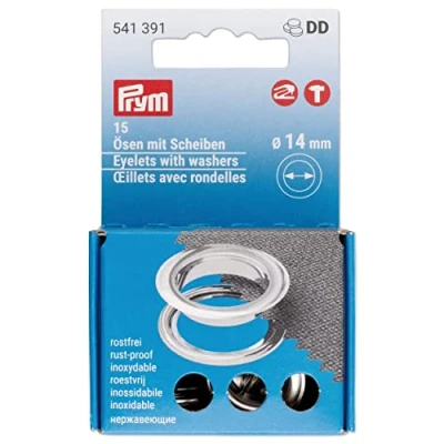 Imagen de Prym 541391 Ojales con arandelas, color sibero, unidades para Vario Creative Tool, Latón, Plata, 14 mm, 15 Stück