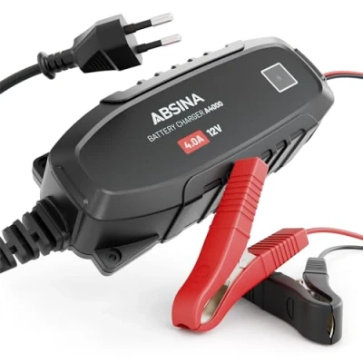 Imagen de ABSINA Cargador baterias Coche 12V Completamente automático para baterías de Plomo hasta 120Ah batería 4A Mantenedor automóvil, bateria Moto