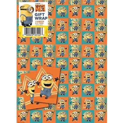 Imagen de Minions Papel de regalo, 10 hojas, etiquetas, tamaño la hoja, 70 x 50 cm, producto oficial con recursos responsables