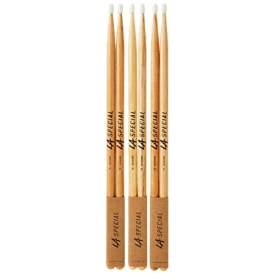 Imagen de LA Specials Drum Sticks 7A Drumsticks Set for Acoustic Drums or Electronic Oval Nylon Tip Hickory Consistent Weight and Pitch 3 Pairs