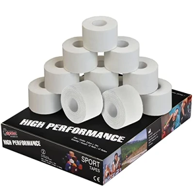 Imagen de ALPIDEX 12 x Cinta Adhesiva Deportiva 3,8 cm 10 m Sport Tape 100% Algodón Inelástica Balonmano Fútbol Voleibol Escalada, Color:Blanco
