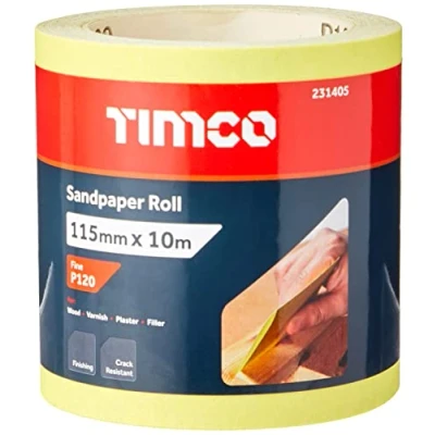 Imagen de TIMCO 231405 Rollo de papel lija (grano 120, 115 mm x 10 m), color amarillo