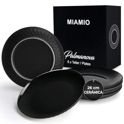 Imagen de MIAMIO Juego de 6 Platos/Vajilla moderna cerámica/Gres Colección Palmanova (26 cm, Negro)