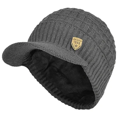 Imagen de Yixda Gorro de invierno para hombre con visera punto cálido forro polar, gris, Talla única