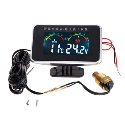 Imagen de medidor de temperatura agua para coche, 12 V/24 V, LCD, voltaje, y voltaje 2 en 1, sensor 17 mm