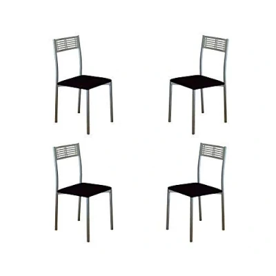 Imagen de MOMMA HOME Set 4 Sillas Modelo Sydney Color Plata/Negro Material Metal/Ecopiel Medidas 41 x 47 86 cm