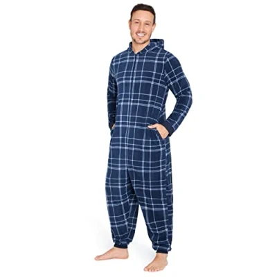 Imagen de CityComfort Pijama Hombre Entero, de Una Pieza Mono con Cremallera, Pijamas Enteros Polar para Adultos M 3XL (XL, Azul Cuadros)