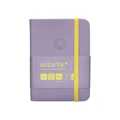 Imagen de Antartik CUADERNO CON GOMILLA NOTES TAPA DURA A7 HOJAS LISAS MORADO Y AMARILLO 80 GR FSC