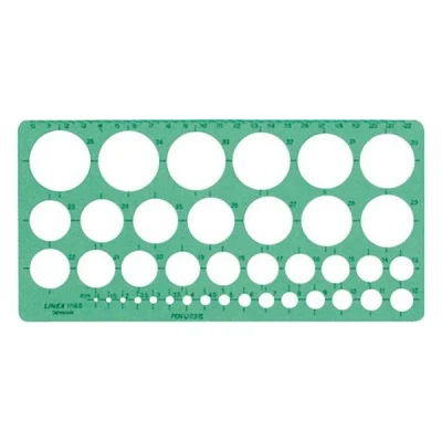 Imagen de Linex 1116S Plantilla circular, 39 círculos de 1 a 35 mm, punta tinta, para pluma tinta hasta 0,5 escala en un lado, 240 x 120 mm