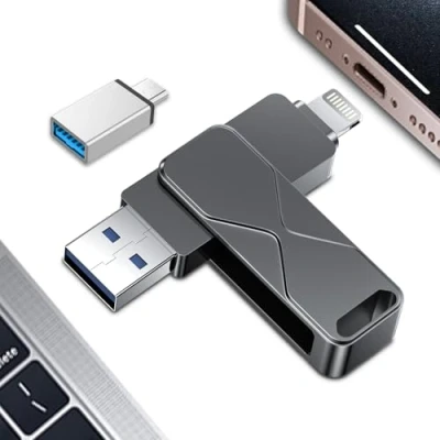 Imagen de Pendrive para iPhone 256GB, Memoria USB Mfi Certified Lightning 3 en 1 Photostick USB3.0 Externa Tipo C iPhone, iPad, iOS, MacBook, Android, PC (Negro, 256 GB)