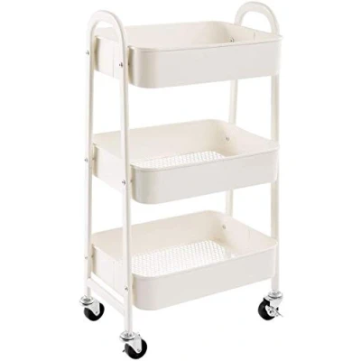 Imagen de DOEWORKS Carro de Almacenamiento Carrito Auxiliar con Ruedas Cocina Servicio Metalico 3 Niveles Rodante Organizador para Dormitorio Baño Oficina, Blanco