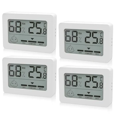 Imagen de HOSPAOP termómetro higrómetro digital para interiores, 4 unidades, interior con indicador sonriente, habitación de bebé, salón, oficina, color blanco, FU40