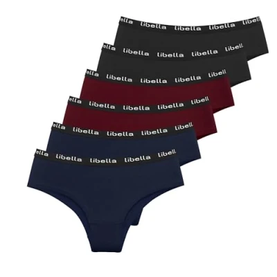 Imagen de Libella Bragas Algodón para Mujer, Braguitas Deportivo Culottes Cintura Media, Ropa Interior Elástico Cómoda y Transpirable Pack de 6 3411 B XL