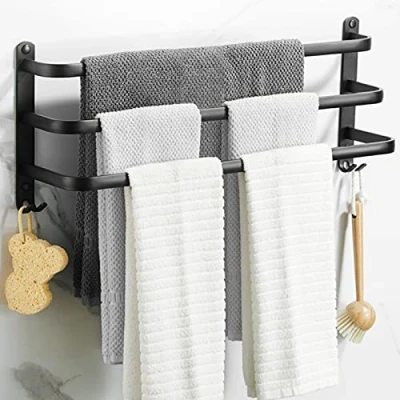 Imagen de Toallero de Pared para Baño, Adhesivo Negro Mate, con Toalleros y Diseño Gancho,Toallero Aleación Aluminio no Perforado (40cm, Tres Varillas)