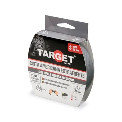 Imagen de TARGET CTP1025N Cinta Americana Extrafuerte Heavy Duty Reforzada con malla, Hasta 0,43mm de grosor (PLATA, 10M X 25mm)