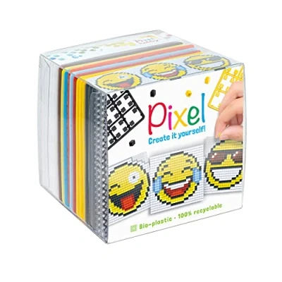 Imagen de PixelHobby P29025 Juego de Manualidades Smiley, Sistema Enchufe como pasatiempo Creativo para niños a Partir 6 años, Caja Cubos con Plantillas Motivos y Cuadrados píxeles