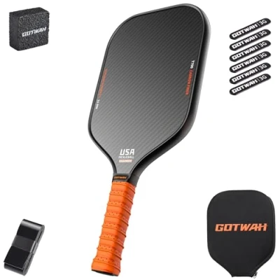 Imagen de GOTWAH P1 pickleball Pala de fibra carbono 3K+T700, raqueta aprobada por USAPA para potencia y control, núcleo panal polímero 16 mm, superficie grano