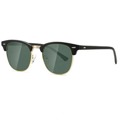 Imagen de kimorn Polarizado gafas de sol Unisex Retro Semi Rimless marco clásicas AE0550 (Negro&amp;G15, 52)