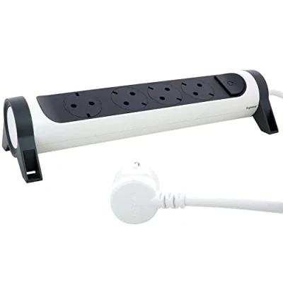 Imagen de Legrand 694536, Regleta de enchufes, con Interruptor, Enchufe múltiple 4 Tomas Corriente, Cable 3 MTS, Color Blanco/Gris Oscuro