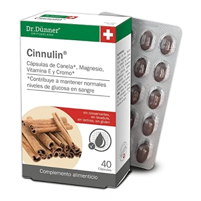 Imagen de Salus Cinnulin Complemento Alimenticio 40 Cápsulas Ayuda a Mantener Niveles Normales de Glucosa en Sangre Elaborado con Extracto Corteza Canela Ceilán, Vitamina E, Cromo y Magnesio