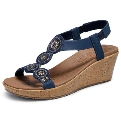 Imagen de Skechers Beverlee Date Glam Sandal, Sandalias con cuña Mujer, Marino, 38 EU