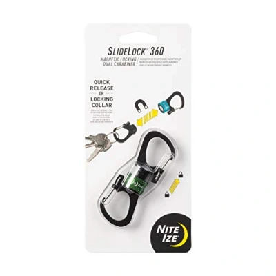 Imagen de Nite Ize SlideLock Mosquetón doble de bloqueo magnético 360 grados Carpetas en S con cuello giratorio para bloquear Llaveros magnéticos llaves, accesorios camping y más Oliva