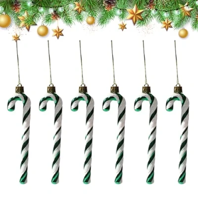 Imagen de YEJAHY 6 colgantes decorativos para árbol de Navidad, bastones caramelo plástico, color verde