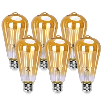 Imagen de Aigostar ST64 Bombilla Edison Estilo Vintage. Led E27 (Casquillo Gordo, 8W (Equivalente A 60W), De Filamento Blanco Cálido (2200K). Ángulo Haz 360º. No Regulable. Pack 6 Uds