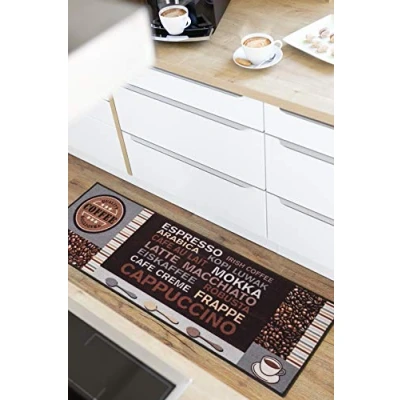 Imagen de andiamo Coffee Design Alfombra de Cocina (50 x 150 cm, Probada para sustancias nocivas), Color marrón y Gris