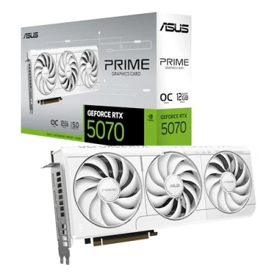 Imagen de ASUS Prime GeForce RTX 5070 12 GB GDDR7 White OC Edition Tarjeta gráfica Compatible con SFF (PCIe 5.0, GDDR7, HDMI/DP 2.1, 2,5 Ranuras, Ventiladores Axial Tech, BIOS Dual)