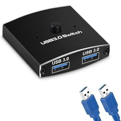 Imagen de Xingdianfu USB 3.0 Selector de conmutador KVM Switch 5 Gbps 2 en 1 Salida Splitter Zwe V7J5 para computadoras Compartir Teclado Mouse Impresora, con Cables