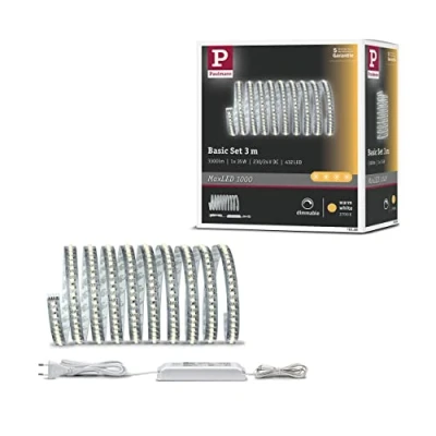 Imagen de Paulmann 70588 LED Stripe MaxLED 1000 Basic Set 3m Blanco Cálido 40W 230/24V 75VA Plateado Strip Tira de Luz Tubo