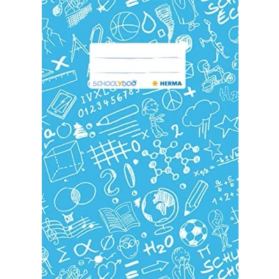 Imagen de HERMA Funda para cuaderno de ejercicios A5, diseño escolar, con etiqueta inscripción, hecha plástico lavable y resistente, chaquetas la escuela, azul claro
