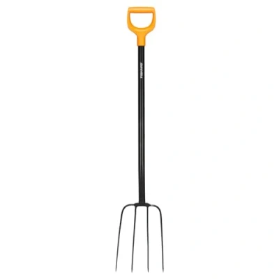 Imagen de Fiskars Horca para compostar con 4 púas, Longitud: 126 cm, Púas de acero calidad/Mango plástico reforzado fibra vidrio, Negro/Naranja, Solid, 1070674