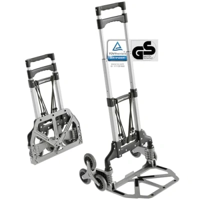Imagen de ATHLON TOOLS Carretilla plegable de aluminio, mango extralargo 110 cm, superficie carga con almohadillas antideslizantes, modelo 2024