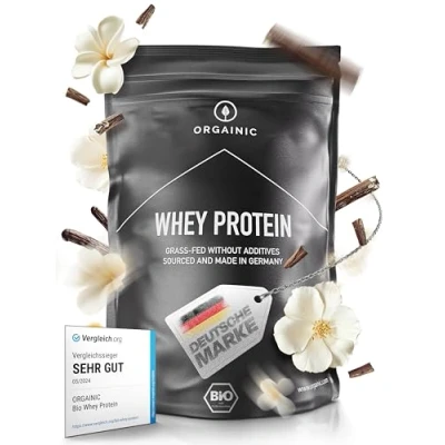Imagen de ORGAINIC Proteína de Suero Leche Aroma Natural Con Aminoácidos Esenciales, No Esenciales y BCAA para Ganar Aumentar Masa Muscular Procesado en Frío, Sin GMO Bolsa 1000g, Vainilla
