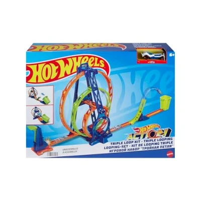 Imagen de Hot Wheels Action Kit Triple Looping Pista para Coches de Juguete, Incluye 1 vehículo, +4 años (Mattel HMX38)