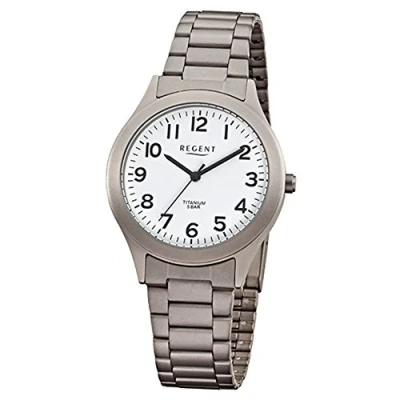 Imagen de REGENT Reloj de hombre con pulsera eslabones titanio y carcasa titanio, diámetro 37 mm, cuarzo números arábigos, Blanco, Elegante