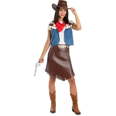 Imagen de Funidelia Disfraz de Vaquera para mujer Vaqueros, Indios, Western adultos y divertidos accesorios Fiestas, Carnaval Halloween Talla S M Marrón