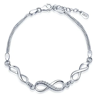 Imagen de Infinito U Pulsera Mujer de Eslabones con Símbolo del Plata ley 925 Circonita Cúbica,Longitud 16,5 19 cm Ajustable,Regalo para Navidad