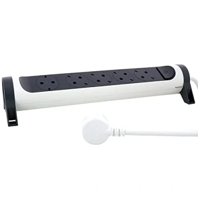 Imagen de Legrand 694538, Regleta de enchufes, con Interruptor, Enchufe múltiple 5 Tomas Corriente, Cable 3 MTS, Color Blanco/Gris Oscuro