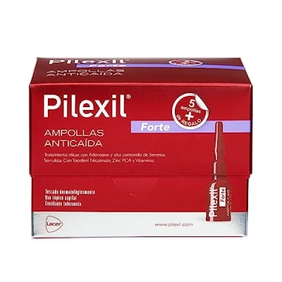 Imagen de PILEXIL AMPOLLAS Anticaída Forte 20 x 5 ml, Aplicación Tópica, para Caída Abundante de Cabello, Hombres o Mujeres, Ideal Alopecias en Periodo Menopáusico Androgenéticas