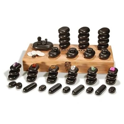 Imagen de Master Massage Hot Stone Piedras de masaje en caja decorativa bambú (70 unidades)