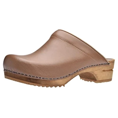 Imagen de Sanita Lars Zuecos Abiertos Producto Artesanal Original para Hombres de Piel con Suela Madera sostenible Marrón coñac 41 EU
