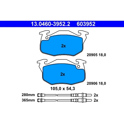 Imagen de ATE 13.0460 3952.2 Juego de pastillas freno con contacto avisador desgaste PEUGEOT: 306 Hatchback, Berlina, CITROËN: ZX Hatchback
