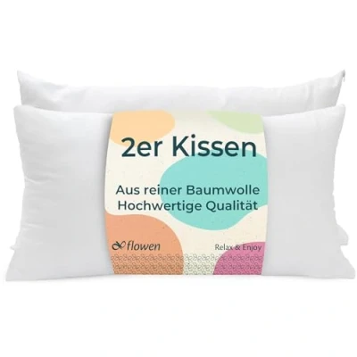 Imagen de Almohadas para Cama 40x80 2 Unidades Relleno Cojin Hipoalergénico Antiácaros y Suave Rectangular Hogar con Funda Exterior de Almohada Respirable en Cotton Polyest. Blanco Extraíble Lavable