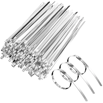 Imagen de Gvolatee 100 piezas Bridas Inoxidable Resistencia Tracción 125 Kg,Bridas Metalicas 200mm Multiusos Bloqueo Automático,Bridas Para Fijación Tuberías,Reparación Cercas y Atado Cables