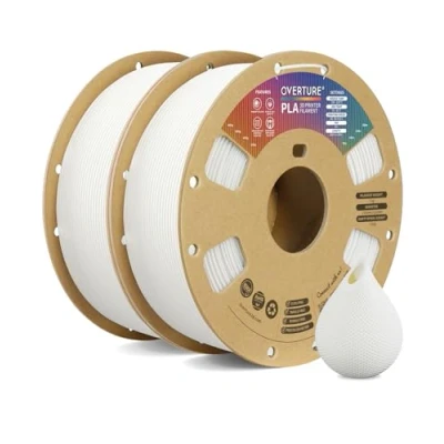 Imagen de OVERTURE PLA Filamento de 1.75 mm Para Impresora 3D PLA, Carrete Cartón 1 kg (2.2 lbs), Precisión Dimensional +/ 0.02 mm(Blanco * 2)